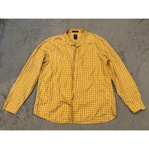 Gap Mens Fitted Plaid Button Down Shirt Yellow White Cotton XL Long Sleeve